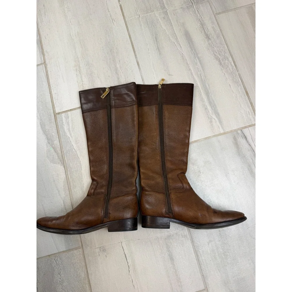 Tory Burch Julian Tall Riding Boots Brown Pebbled Leather Knee Size 9M